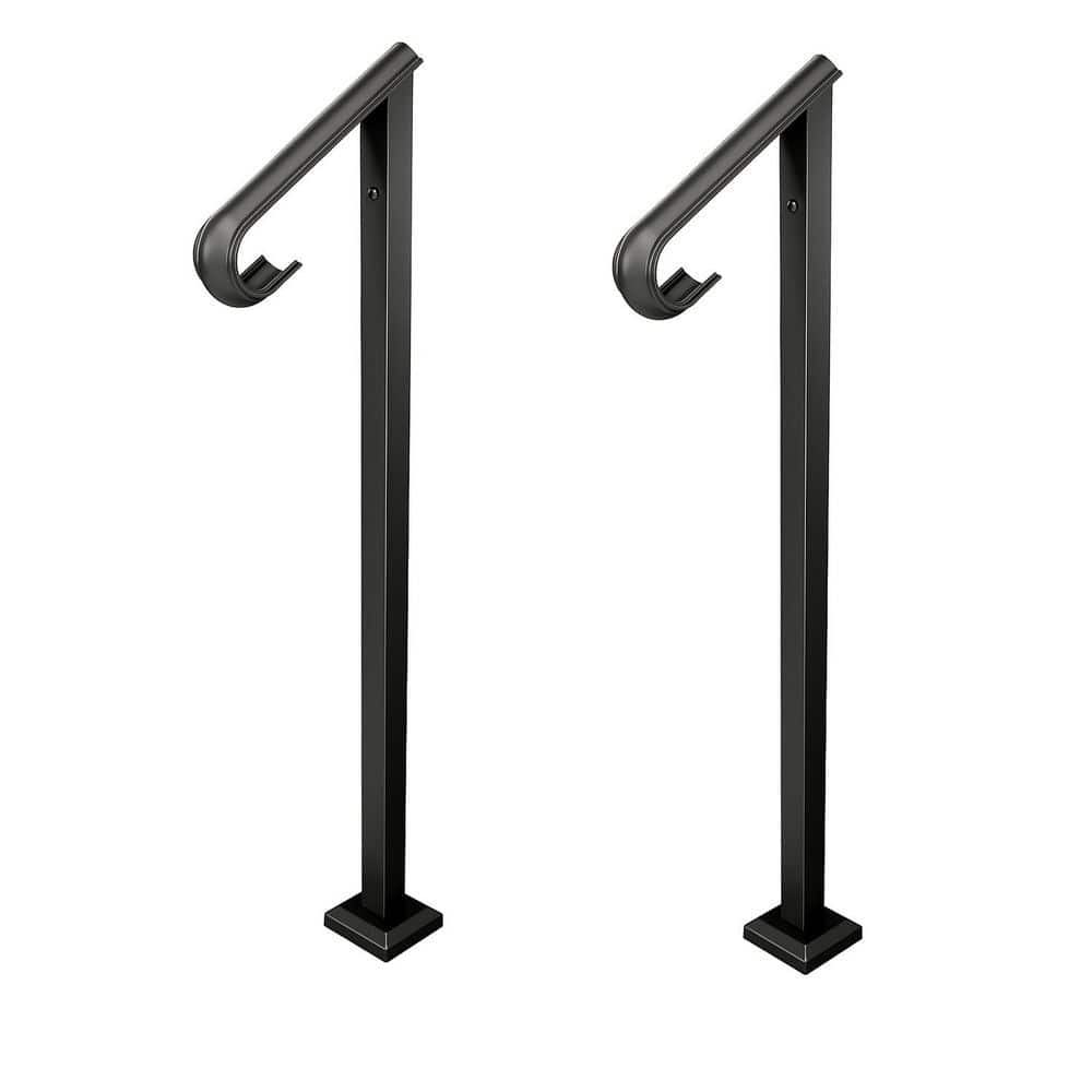 11.8 in. Wrought Iron Handrails for Outdoor Steps, Single Post Stair Railing with Base, Ergonomic Design - Black 2pcs price history on PriceWatchPro
