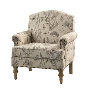Romain Farmhouse Grey Polyester Spindle Hardwood Armchair with Solid Wood Legs and Rolled Arms