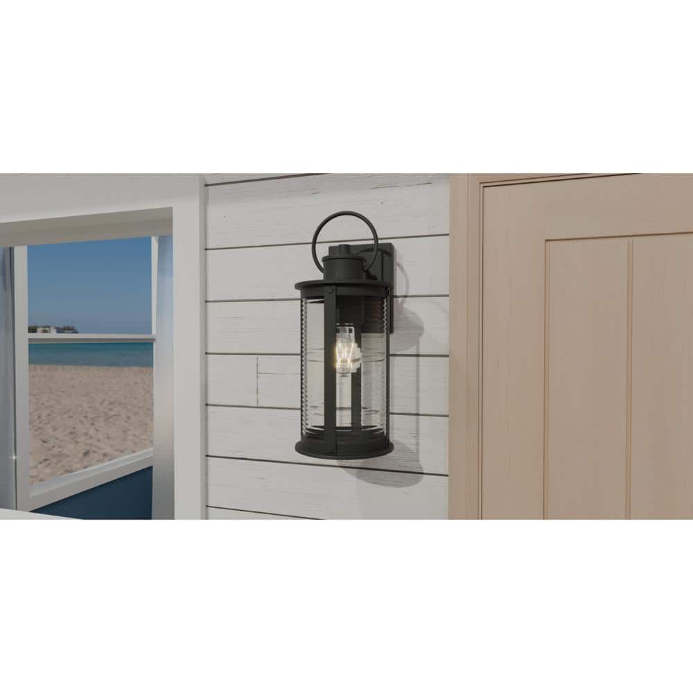 Tilmore Matte Black Ribbed Glass Outdoor Wall Lantern