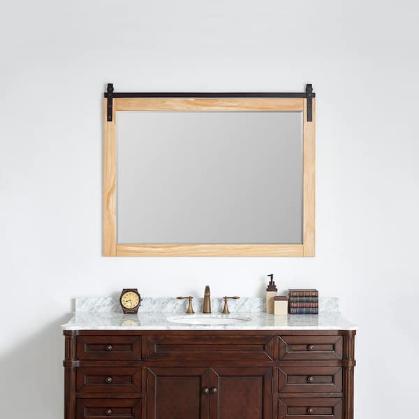 Cortes 48 in. W x 39.4 in. H Rectangular Framed Wall Bathroom Vanity Mirror in Pine