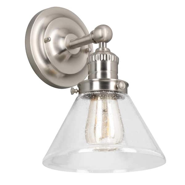 Cavell 7.8 in. 1-Light Satin Nickel Wall Sconce with Clear Seedy Glass Shades