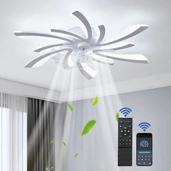 30.71 in. White Modern Low Profile Bladeless Ceiling Fan with Dimmable Integrated LED and Remote Included for Bedroom