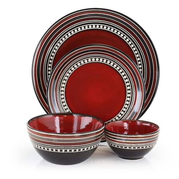 Gibson 16 Piece Stoneware Double Bowl Dinnerware Set in Red Service for ...
