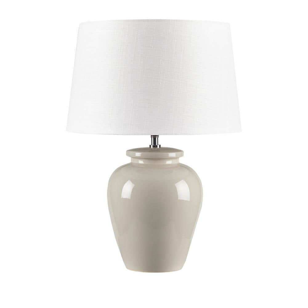 Cream Ceramic Table Lamp with White Drum Shade