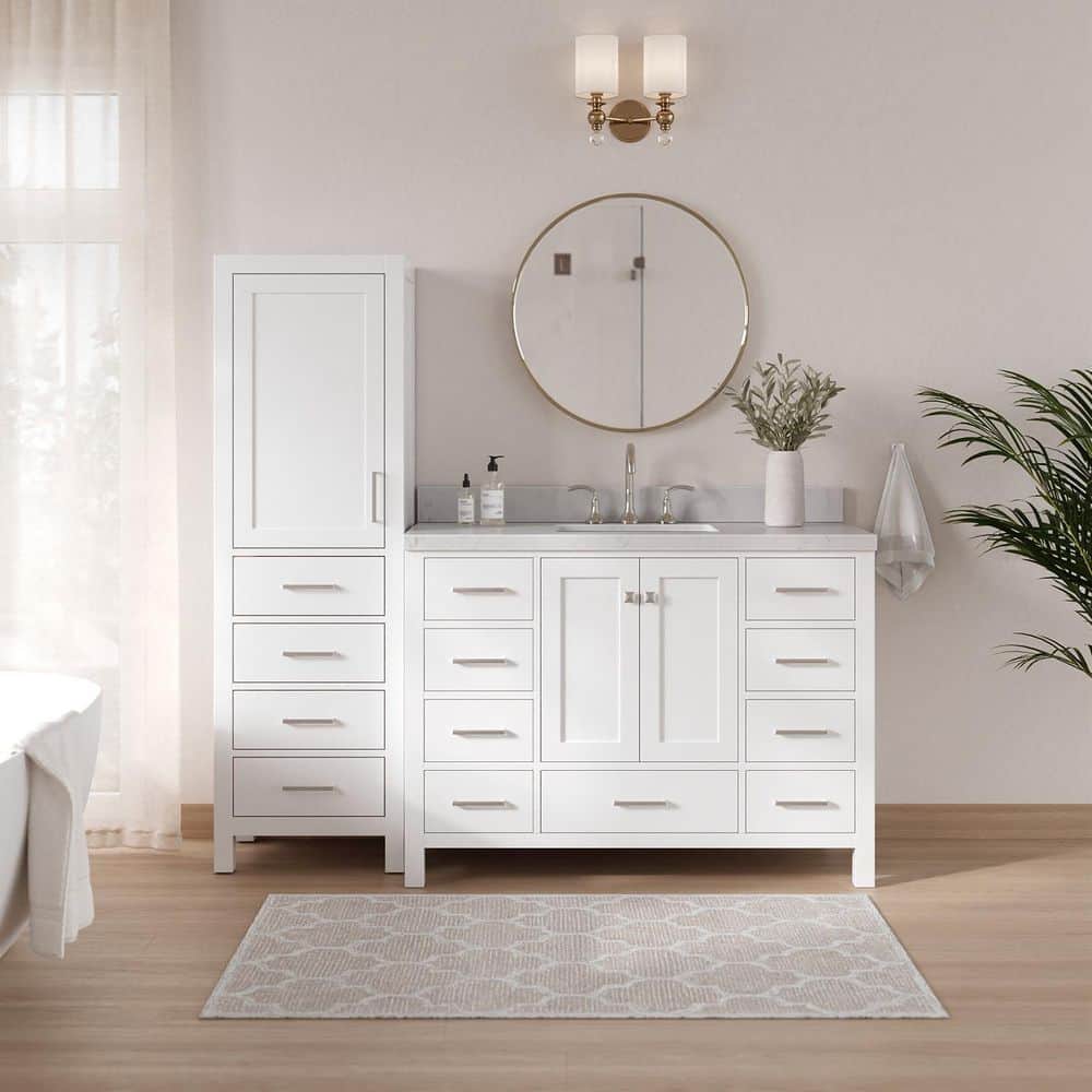 Cambridge 48 in. Single Sink Bath Vanity with Carrara White Quartz Top and Linen Cabinet in White price history on PriceWatchPro