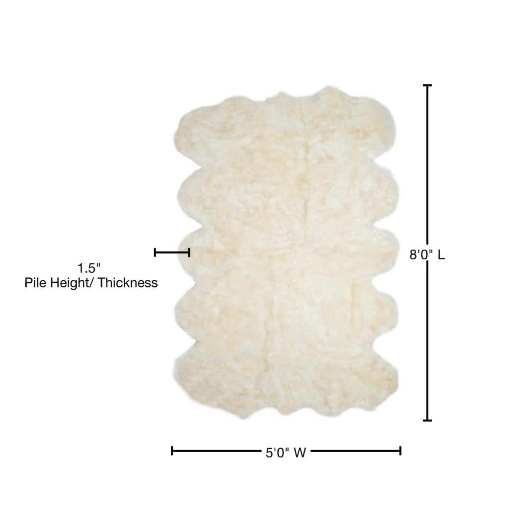 Luxurious Hand-Knotted Natural White Sheepskin 5' x 8' Area Rug