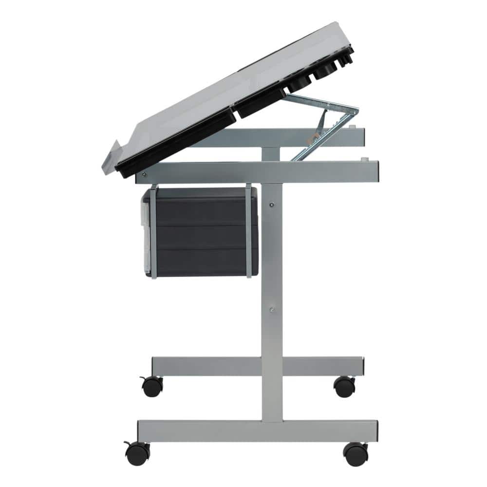 Silver-Blue Tempered Glass Craft & Drawing Desk with Adjustable Angle