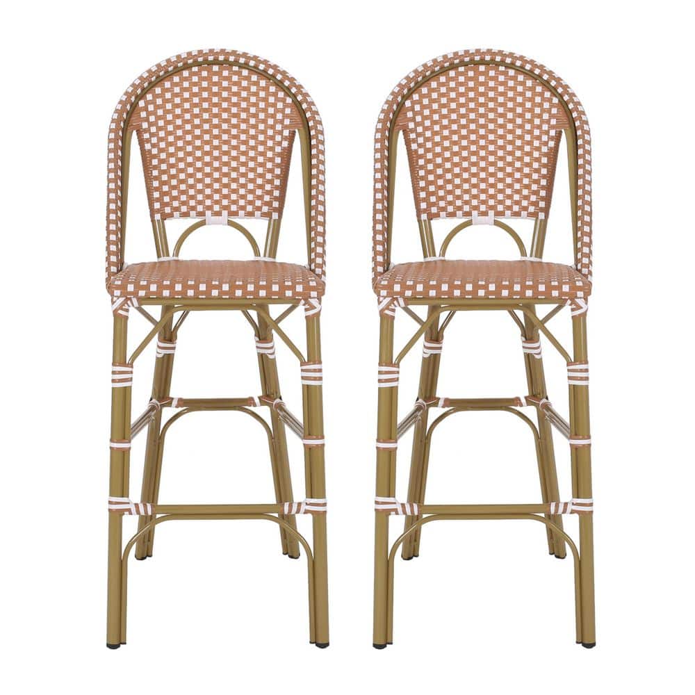 Noble House Gallia Rust and White Aluminum Outdoor Bar Stool (2Pack