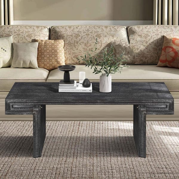 48 in. Antique Black Rectangle MDF Rustic Coffee Table Modern
