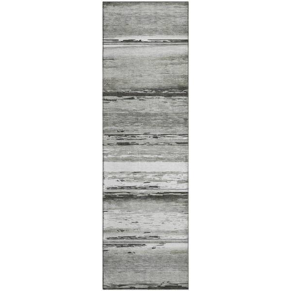 Mayfield Premium Machine Washable Abstract AMF2243 Gray 2 ft. x 7 ft. Runner Rug