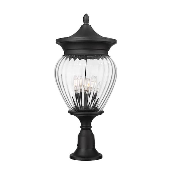 Unbranded Davina 27.25 in. 4-Light Black Aluminum Hardwired Outdoor Marine Grade Pier Mount-Light with no bulbs included