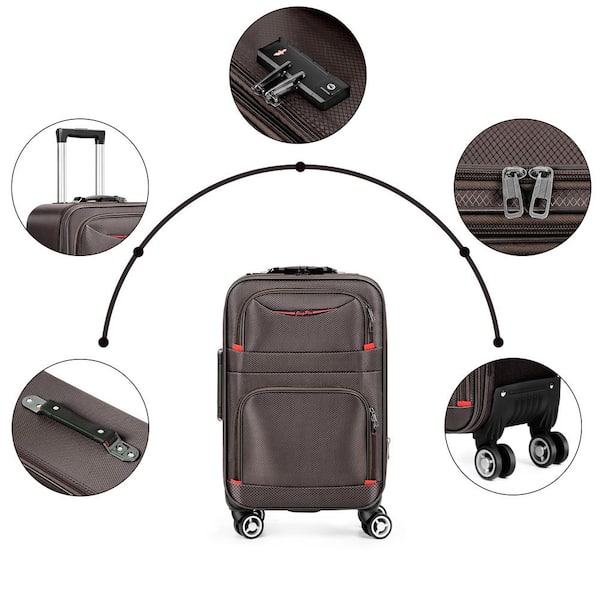 Hikolayae Softside Expandable Luggage Set with TSA Lock and 8-Wheel Spinner in Space Brown, 3-Piece