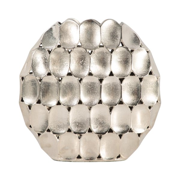 13 in. Silver Metal Round Decorative Vase