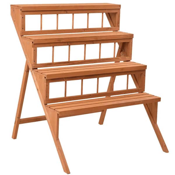 Costway 35.43 in. L x 34.65 in. W x 41.73 in. H Shelves Indoor/Outdoor Yellow Plant Stand (4-Tier)