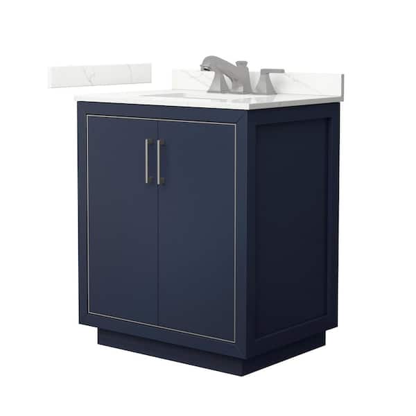 Wyndham Collection Icon 30 in. W x 22 in. D x 35 in. H Single Bath Vanity in Dark Blue with Giotto Quartz Top