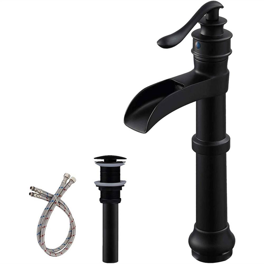FLG Single Handle Single Hole Waterfall Bathroom Vessel Sink Faucet with PopUp Drain Assembly