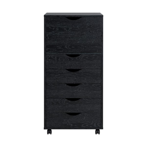HOMESTOCK Distressed Black, 6-Drawer 41 in. H x 16 in. W x 19 in. D Wooden File Storage Cabinets for Home Vertical File Cabinet