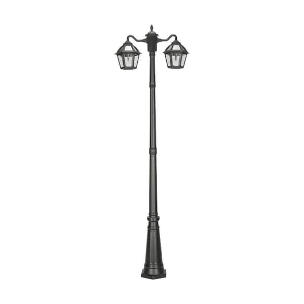 Polaris 2-Light Black Aluminum Solar Warm White LED Outdoor Weather Resistance Post Light with Light Bulb Type Included