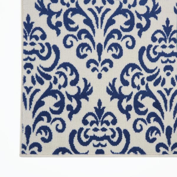 8 ft. x 10 ft.Blue and White Damask Power Loom Area Rug