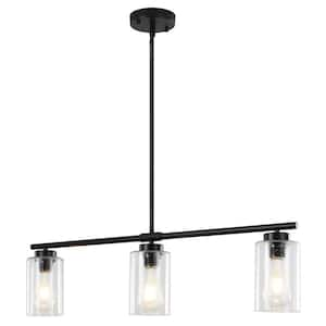 Kimbell 3-Light Black Linear Island Pendant Light, Kitchen Lighting with Clear Bubbles Glass Shades, No Bulbs Included