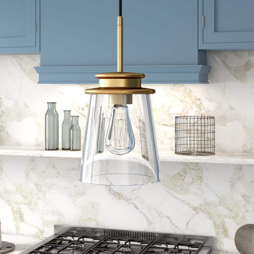 Elwood Brushed Brass Drum Pendant with Adjustable Cord