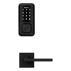 HALO Matte Black Touchscreen Wifi Electronic Single-Cylinder Smart Lock Deadbolt W/Halifax Square Lever Combo Pack