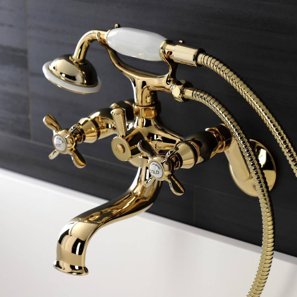 Polished Brass Wall Mount Clawfoot Tub Faucet with Hand Shower