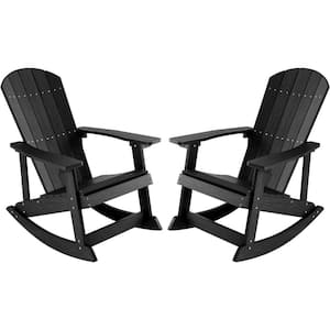 Black Plastic Oversized Adirondack Patio Outdoor Rocking Chair (2-Pack)