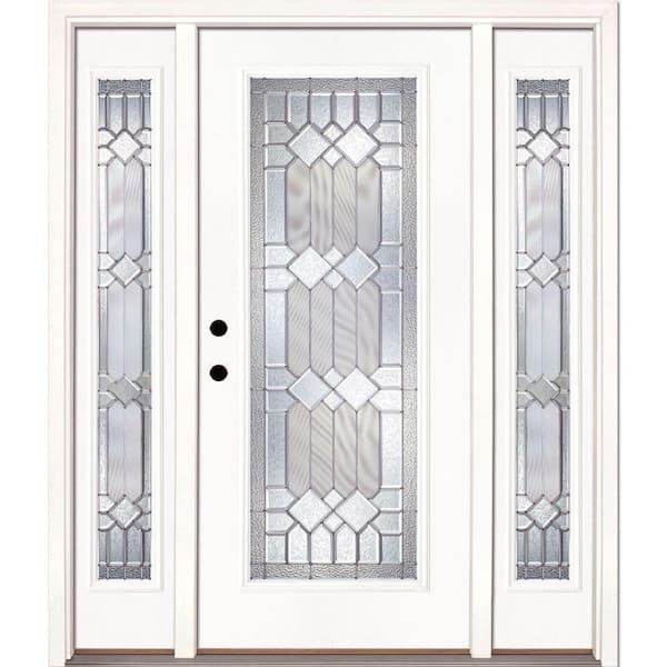 67.5 in.x81.625in.Mission Pointe Zinc Full Lt Prime Smooth Unfinished Rt-Hd Fiberglass Prehung Front Door w/Sidelites
