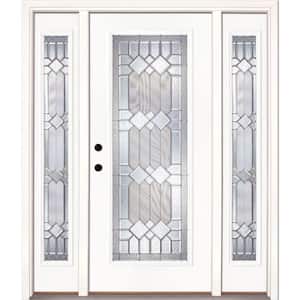 63.5 in.x81.625in.Mission Pointe Zinc Full Lt Prime Smooth Unfinished Rt-Hd Fiberglass Prehung Front Door w/Sidelites