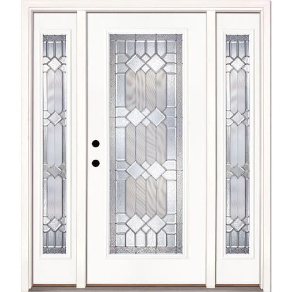 Feather River Doors 63.5 in.x81.625in.Mission Pointe Zinc Full Lt Prime Smooth Unfinished Rt-Hd Fiberglass Prehung Front Door w/Sidelites