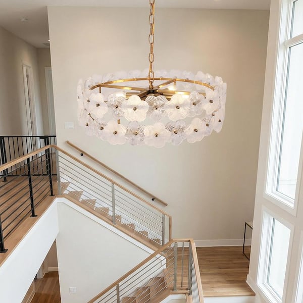 YANSUN 20 in. 6-Light Gold Modern Flower Glass Chandelier, Elegant