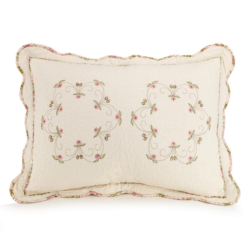 King Pink Cotton Embroidered Quilt Set with Floral Pattern