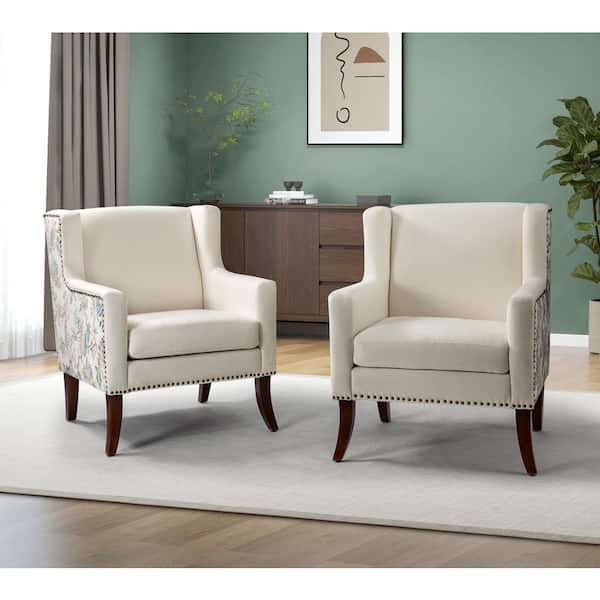 JAYDEN CREATION Gerry 29 in. Bird Upholstered Fabric Arm Chair with Solid Wooden Legs (Set of 2)