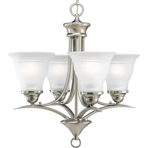 Trinity Collection 4-Light Brushed Nickel Etched Glass Traditional Chandelier Light