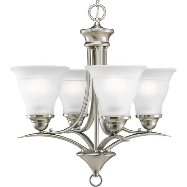 Progress Lighting Trinity Collection 4-Light Brushed Nickel Etched Glass Traditional Chandelier Light