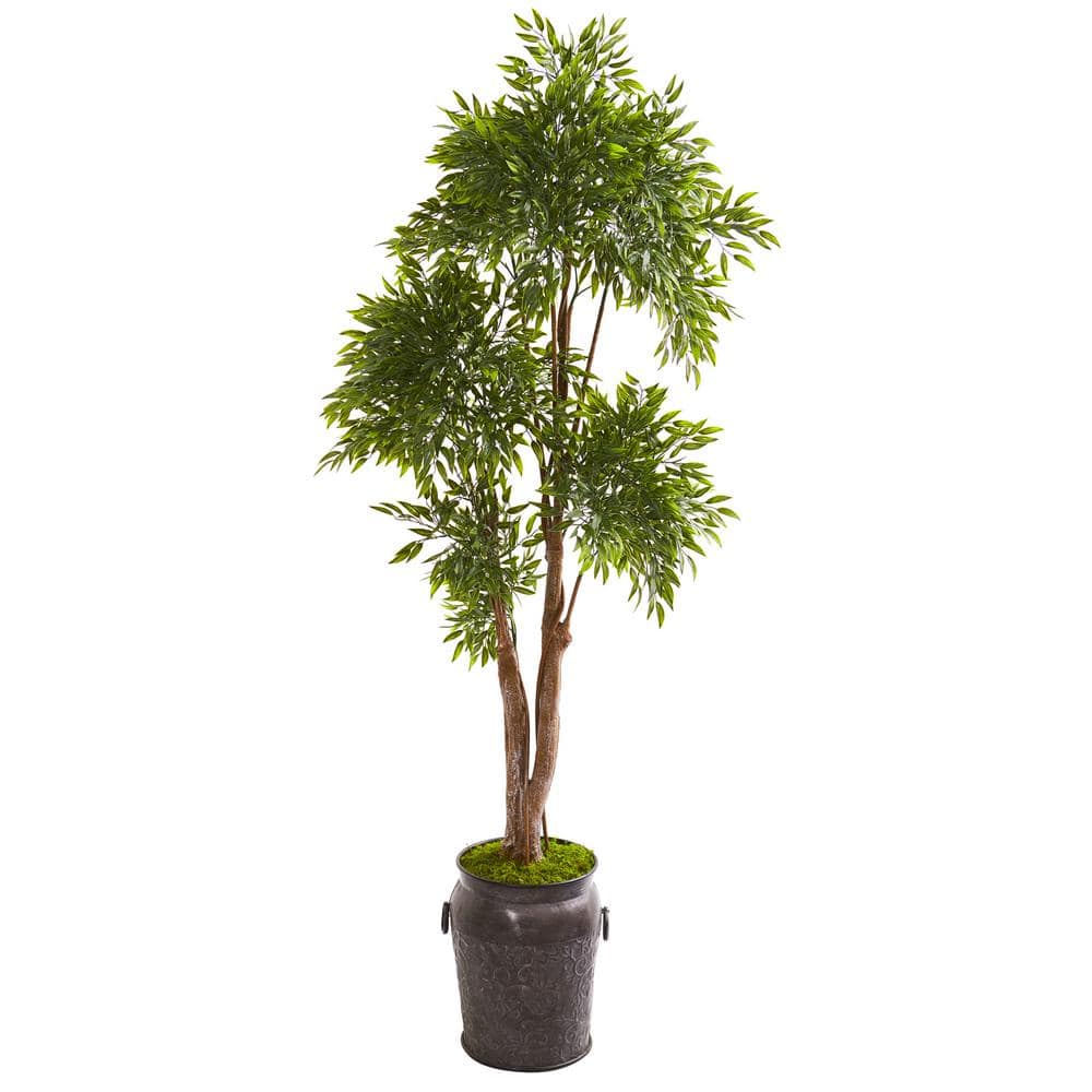 Nearly Natural Indoor/Outdoor 82 in. Ruscus Artificial Tree in Planter ...