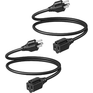 3 FT. 16 / 3 Extension Cord Indoor / Outdoor with Weatherproof of Power Cable and Grounded Outlets Plugs, Black