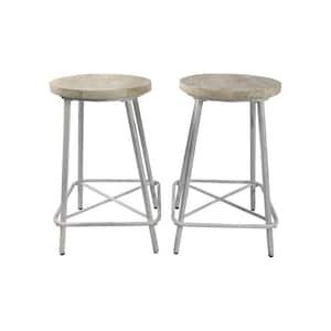 Ilona 24 in Whitewash Backless Metal and Wood Stool Set of 2