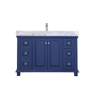 Jardin 48 in. Bath Vanity in Jewelry Blue with Carrara Marble Vanity Top in White with White Basin