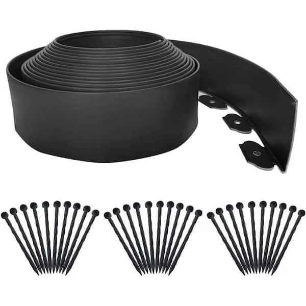 33 ft. x 4 in. Plastic Flexible PE Landscape Edging with 30pcs Nylon Spikes, Black