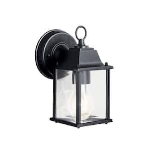 Barrie 8.5 in. 1-Light Black Outdoor Hardwired Wall Lantern Sconce with No Bulbs Included (1-Pack)