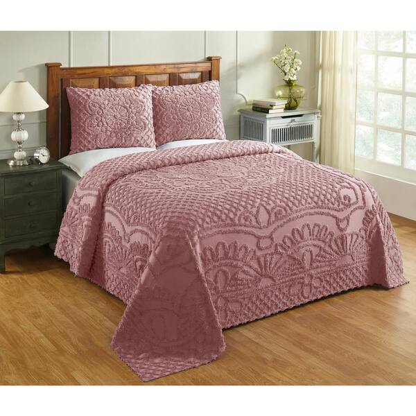 Better Trends Trevor Collection 3-Piece Pink King 100% Cotton Tufted Chenille Medallion Design Bedspread Set