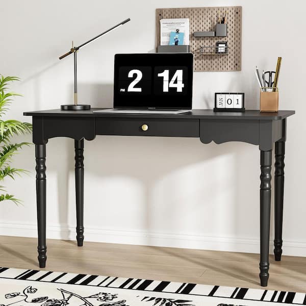 FUFU&GAGA 1-Piece Black Wooden Makeup Vanity Computer Desk, Writing Desk with a Drawer and Elegant Classic Style Legs