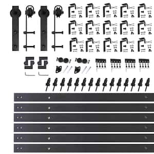 20 ft./240 in. Black Rustic Double Track Bypass U-Shape Sliding Barn Door Hardware Kit - Classic Design Roller