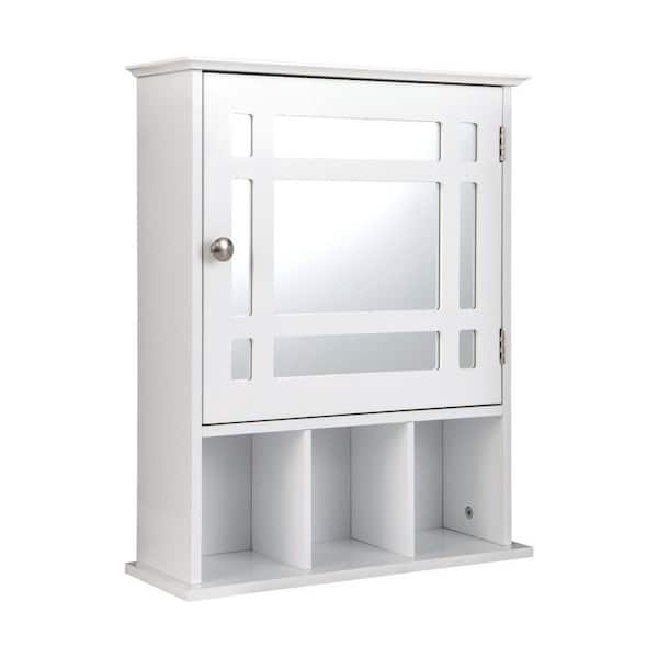 19 in. W x 23.5 in. H Rectangular White MDF Surface Mount Medicine Cabinet with Mirror and Open Shelf
