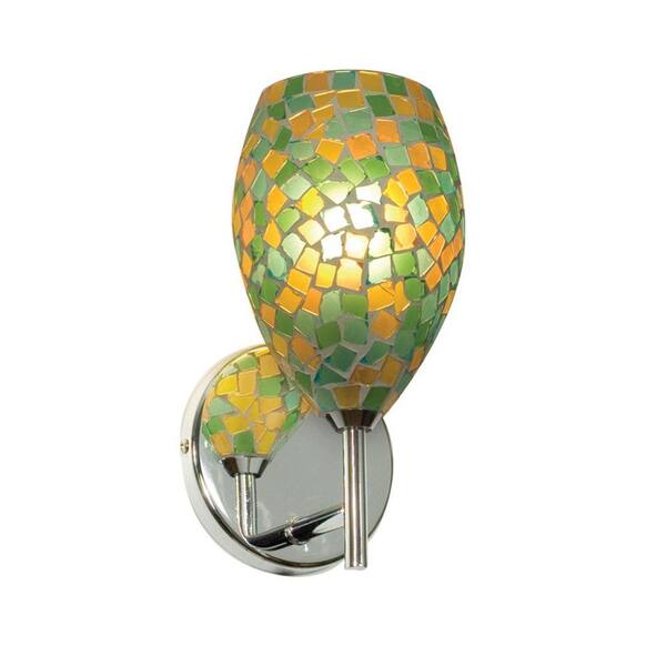 JESCO Lighting 1-Light Low-Voltage Green/Yellow Low Companion Wall Sconce with Mosaic Glass