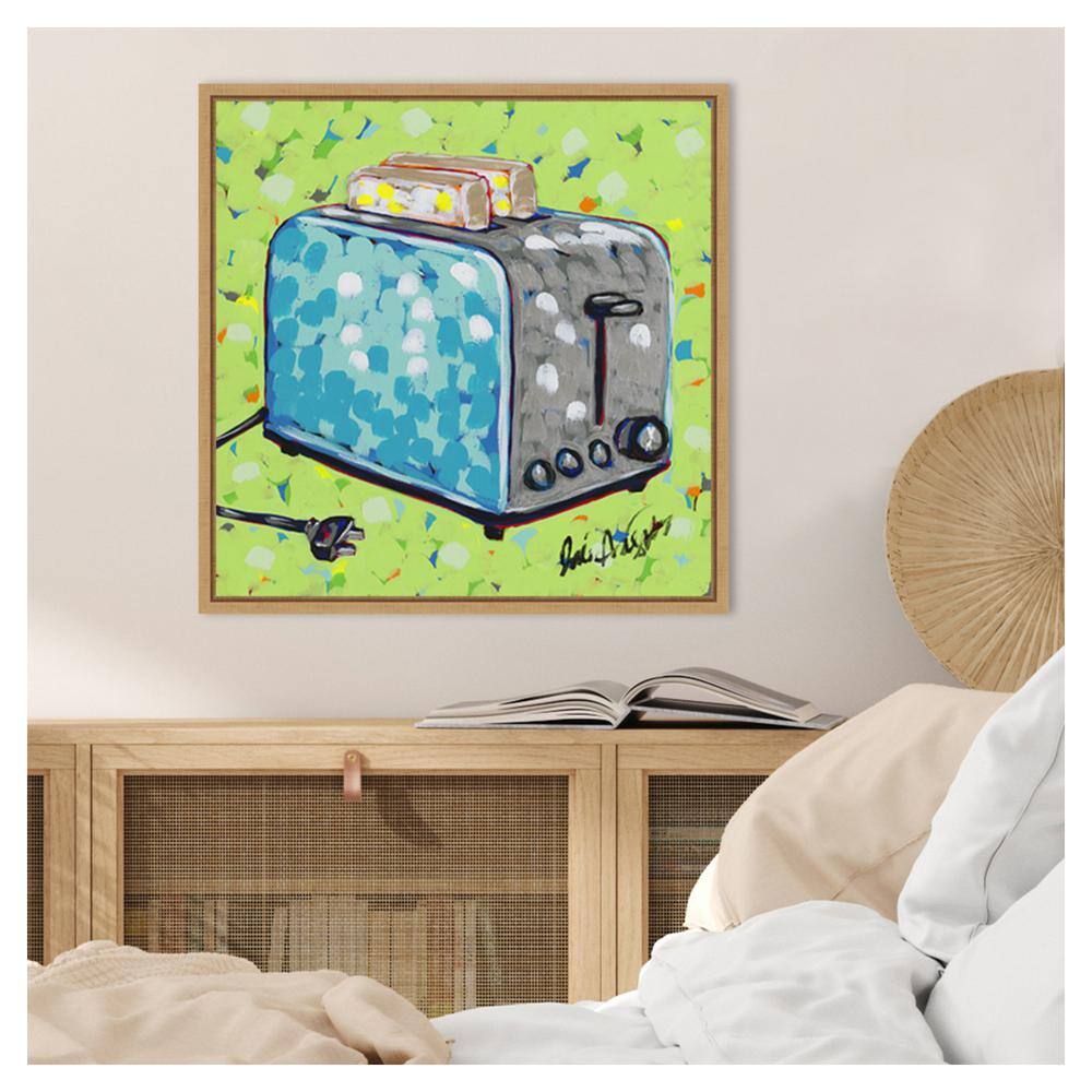 22" Brown Maple Framed Canvas Print of Vintage Toaster