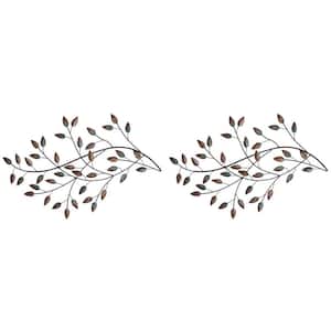 Multi Metal Blowing Leaves Contemporary Decorative Wall Art Set (2 Pack)