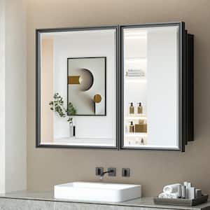 40 in. W x 30 in. H Rectangular Brass Aluminum Alloy Black Framed Recessed/Surface Mount Medicine Cabinet with Mirror